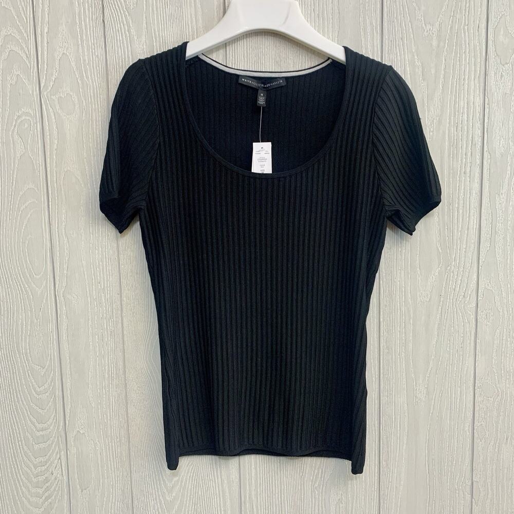White House Black Market Black Ribbed Scoop Neck Sweater Medium NWT